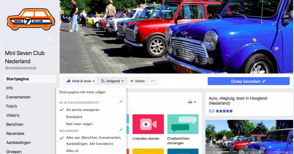 Uitleg volgen Facebook pagina Mini Seven Club Nederland