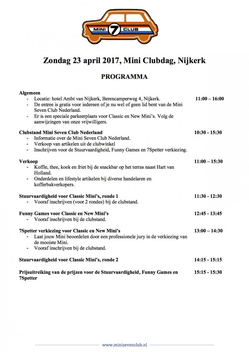 Programma clubdag 23/4/17