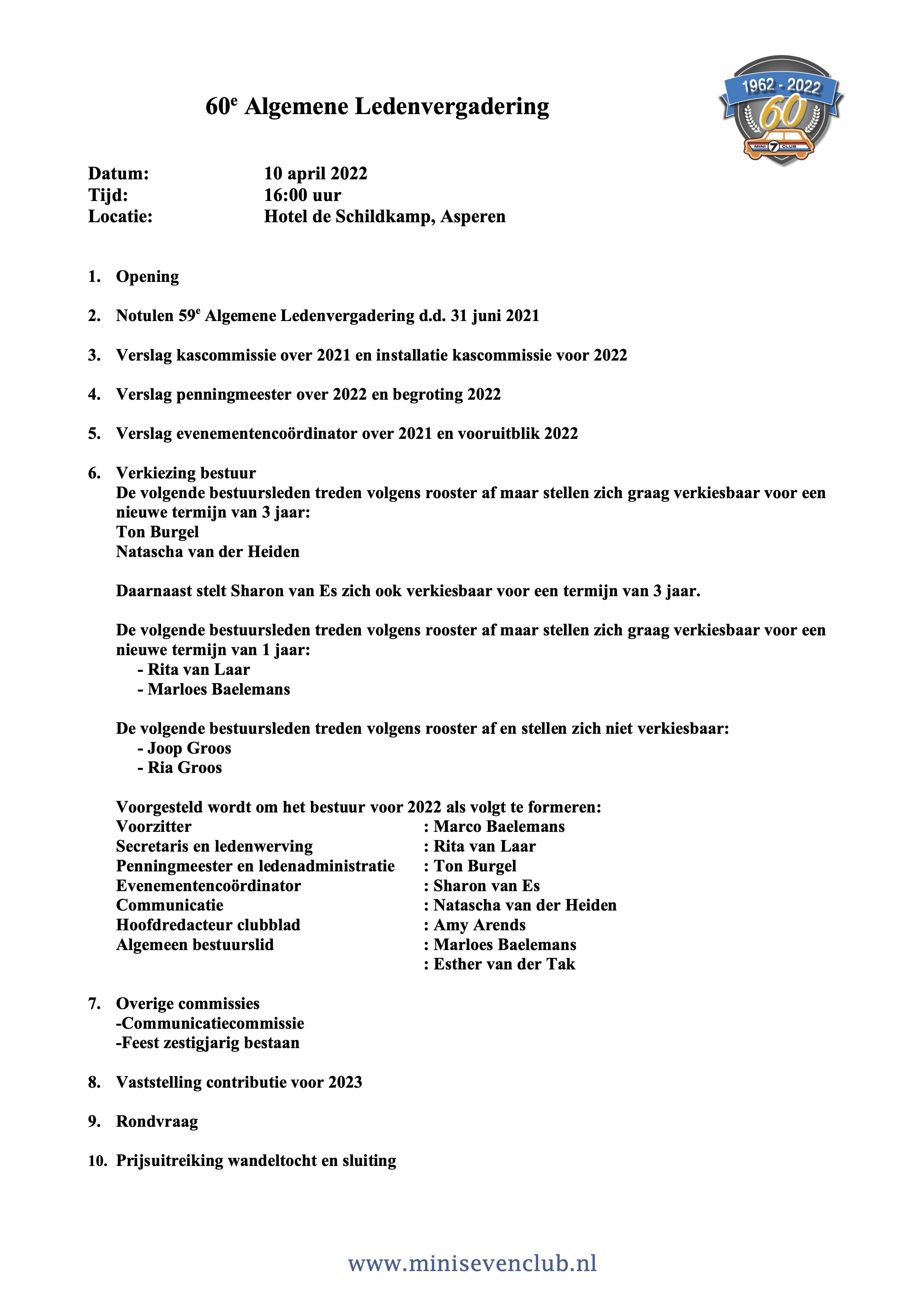 Agenda ALV 10 april 2022