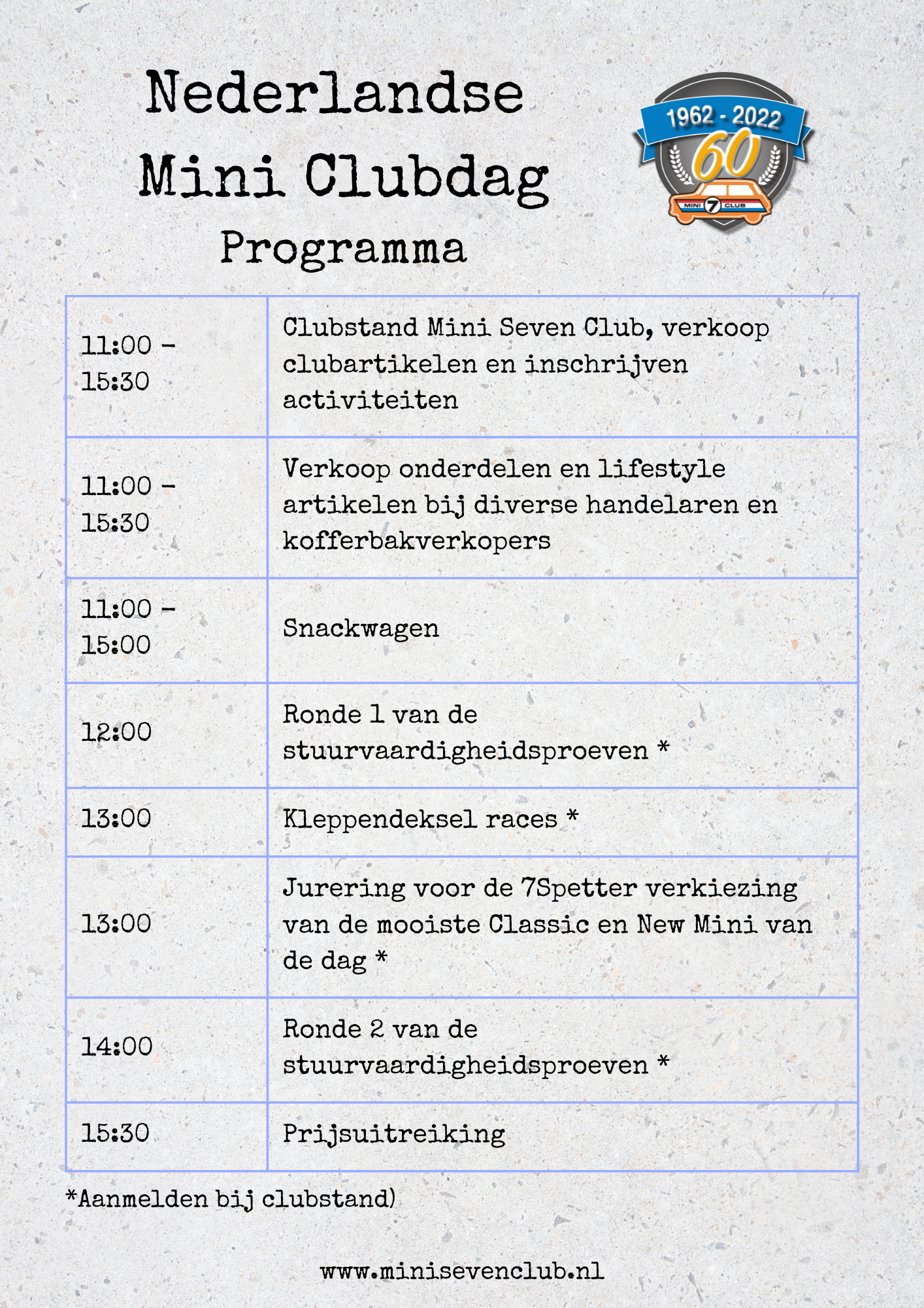 Programma Mini Clubdag 25-9-2022