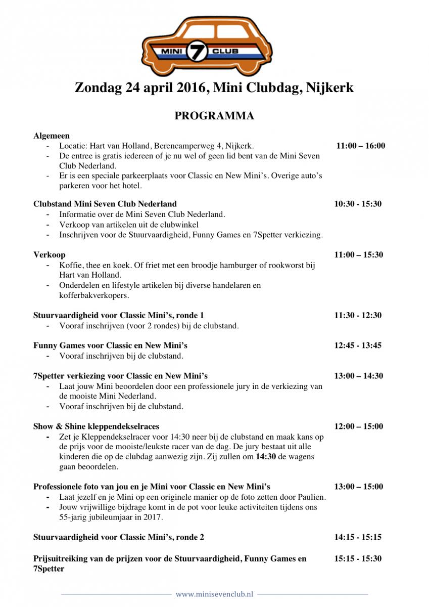 Programma Clubdag april 2016