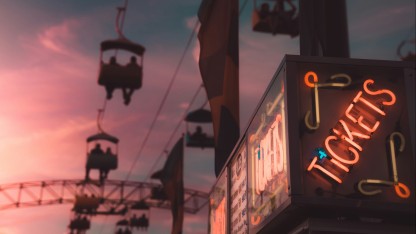 Een neon-bord met de tekst "Tickets"